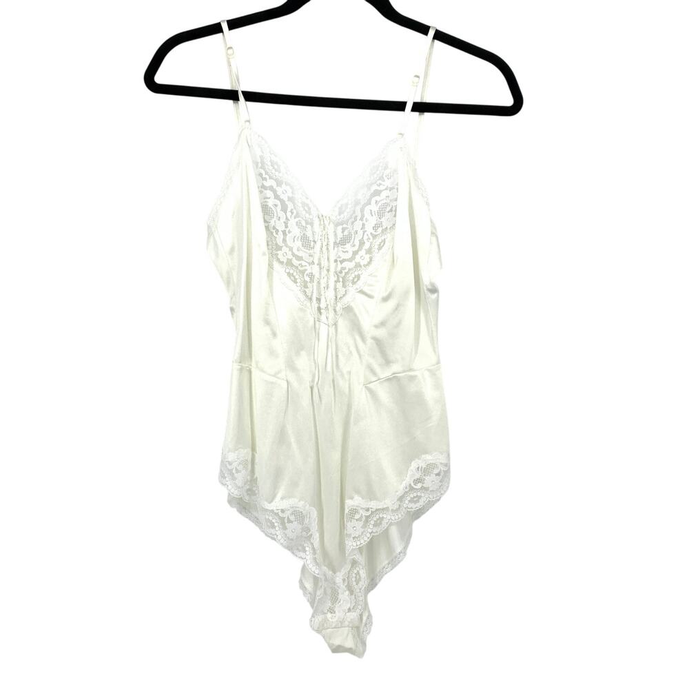 Vintage 80s Babydoll Romper Lingerie Teddy Womens Sz XS White Lace Trimmed